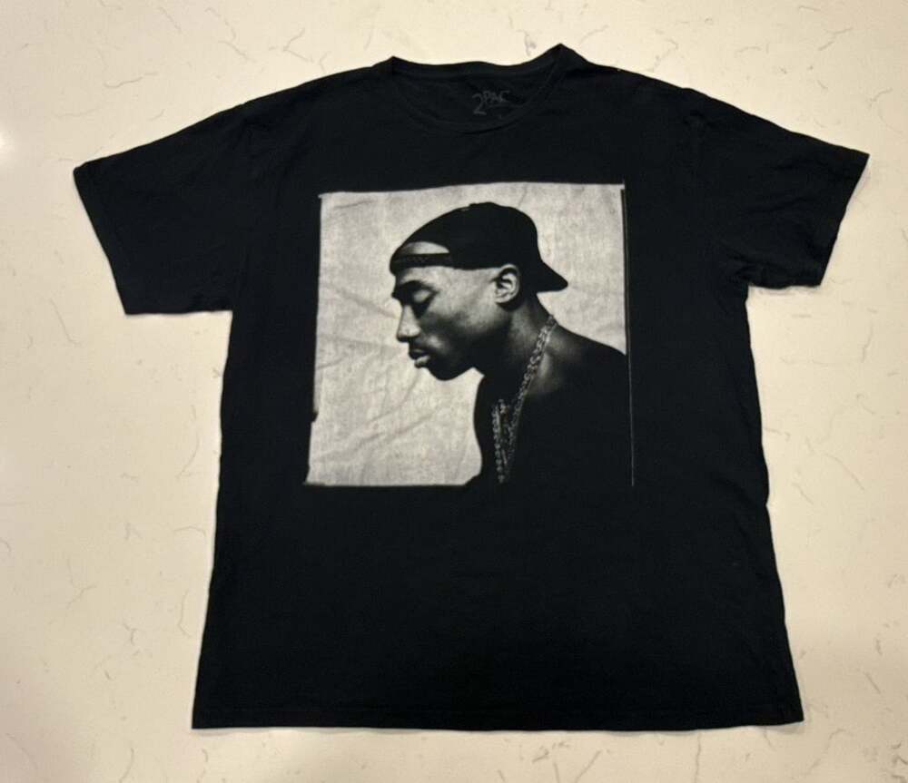 2Pac Tupac Shakur Graphic T-Shirt Size L Black Rap Tee